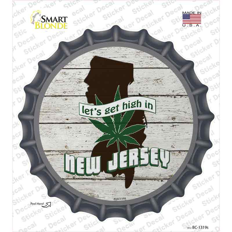 BC-1319s-M Lets Get High in   Jersey Novelty Bottle Cap Sticker Decal - Medium