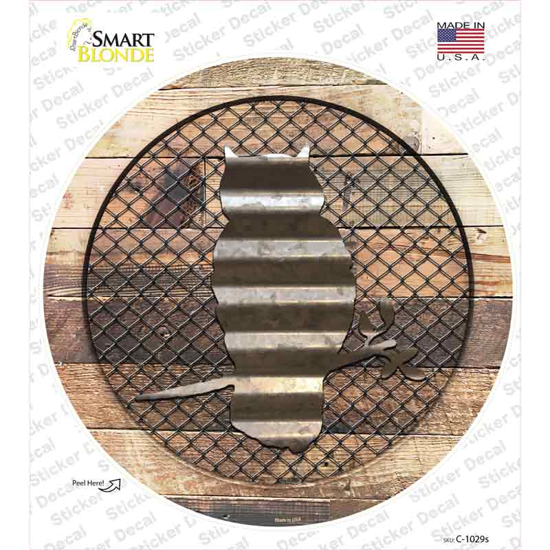 C-1029s-M Owl on Wood Novelty Circle Sticker Decal - Medium