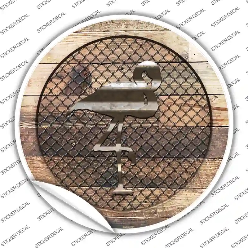 C-1046s-S Flamingo on Wood Novelty Circle Sticker Decal - Small