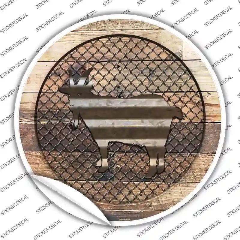 C-1047s-L Goat on Wood Novelty Circle Sticker Decal - Large