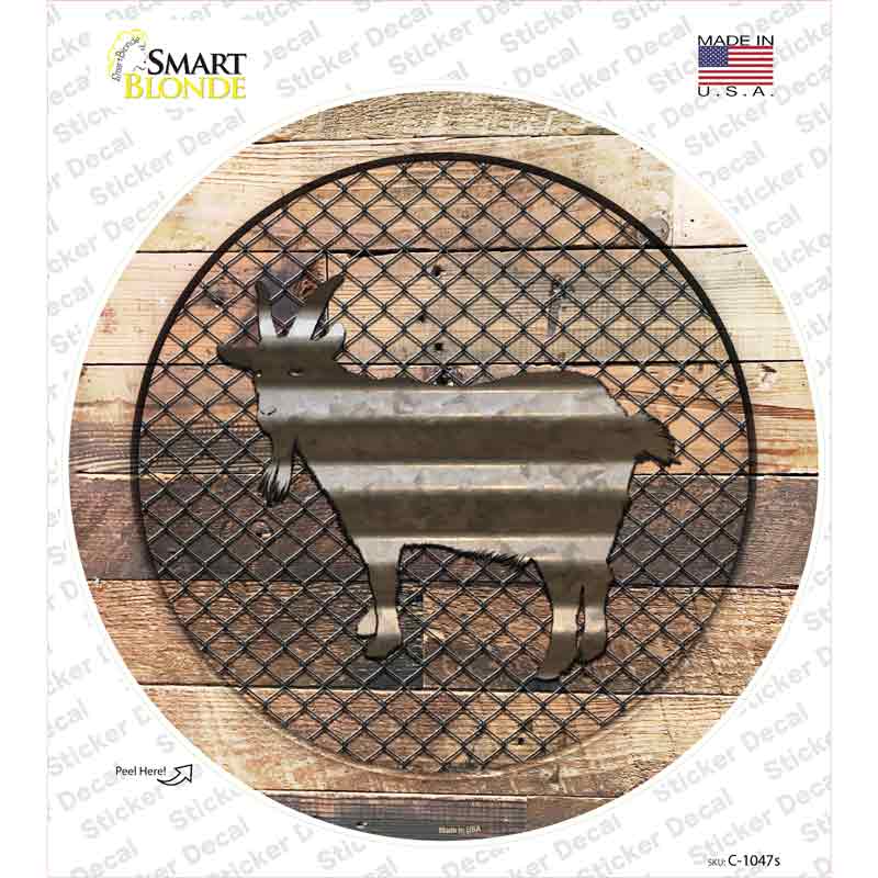 C-1047s-M Goat on Wood Novelty Circle Sticker Decal - Medium