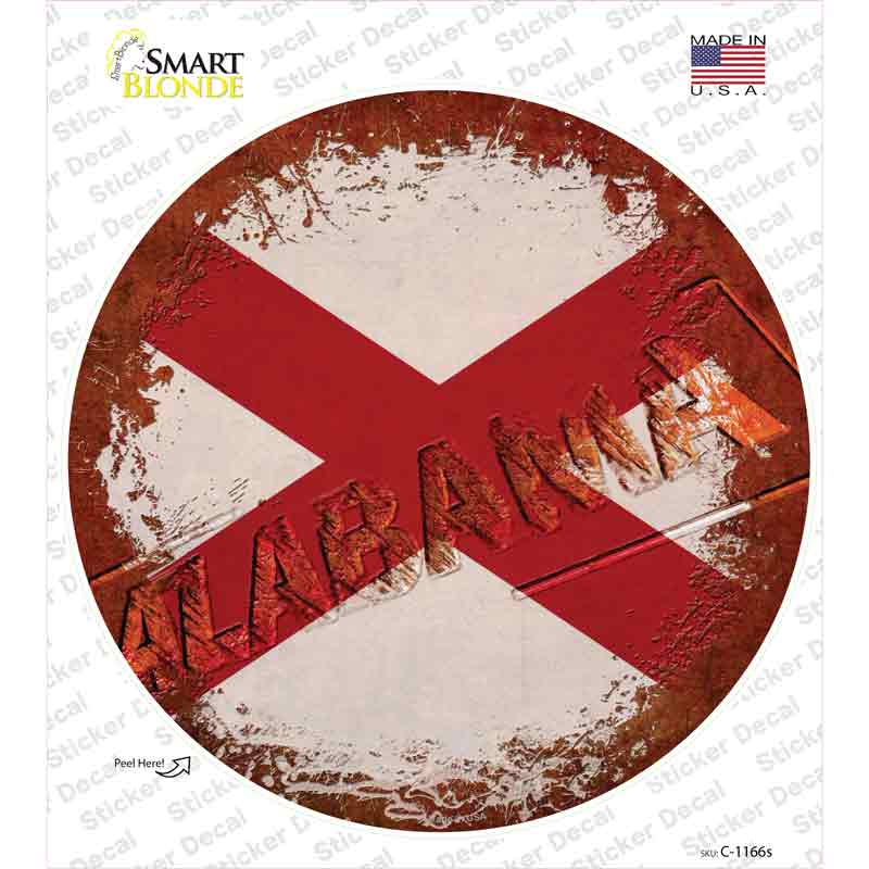 C-1166s-M Alabama Rusty Stamped Novelty Circle Sticker Decal - Medium