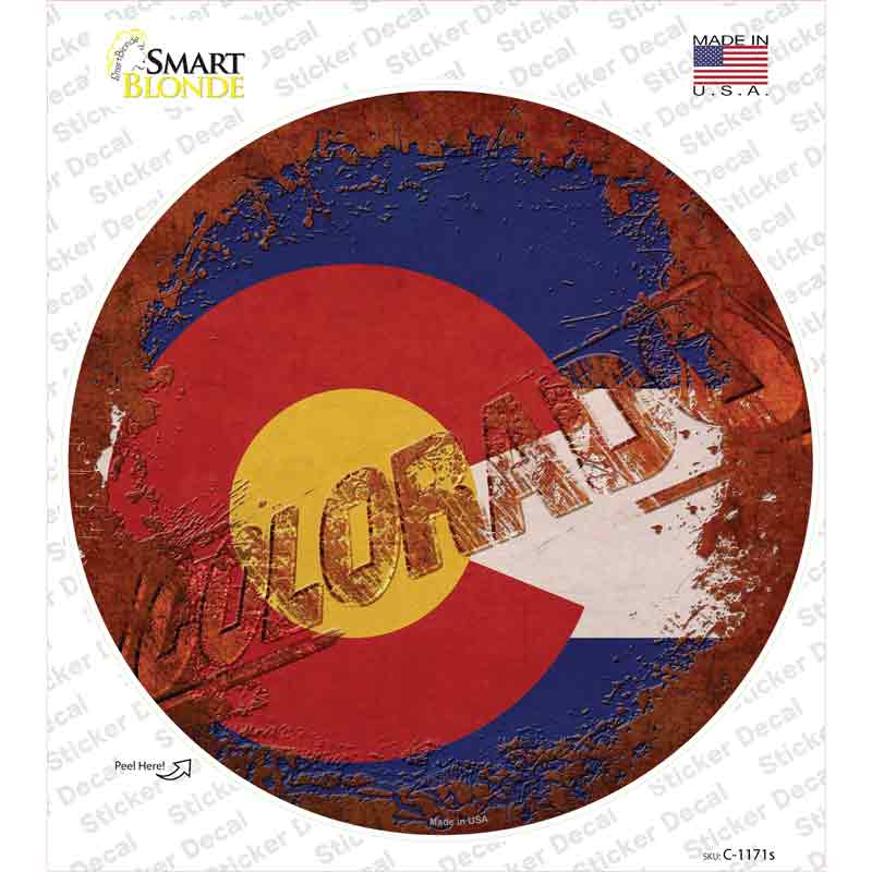 C-1171s-M Colorado Rusty Stamped Novelty Circle Sticker Decal - Medium
