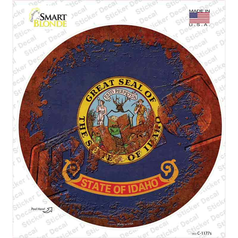 C-1177s-M Idaho Rusty Stamped Novelty Circle Sticker Decal - Medium