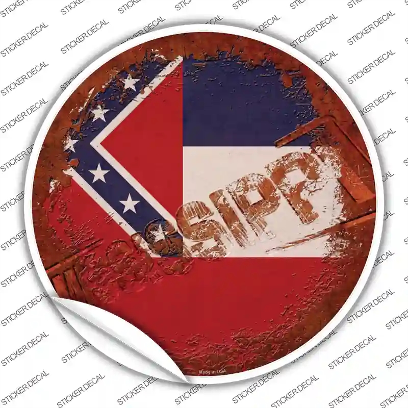 C-1189s-S Mississippi Rusty Stamped Novelty Circle Sticker Decal - Small