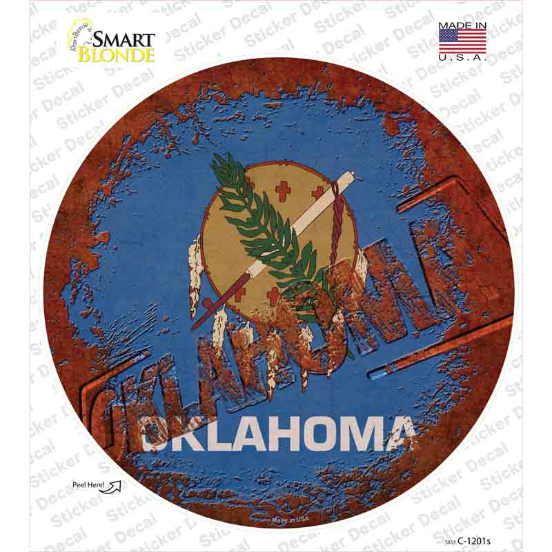 C-1201s-M Oklahoma Rusty Stamped Novelty Circle Sticker Decal - Medium