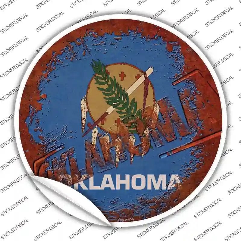C-1201s-XL Oklahoma Rusty Stamped Novelty Circle Sticker Decal - Extra Large