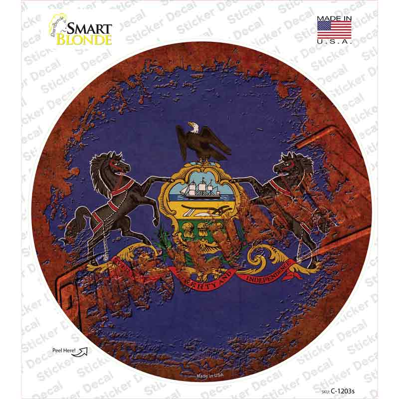 C-1203s-M Pennsylvania Rusty Stamped Novelty Circle Sticker Decal - Medium
