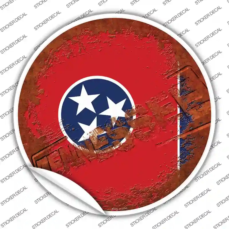 C-1207s-XL Tennessee Rusty Stamped Novelty Circle Sticker Decal - Extra Large