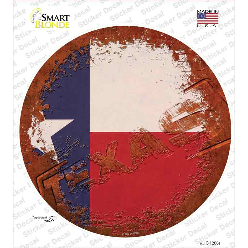 C-1208s-M Texas Rusty Stamped Novelty Circle Sticker Decal - Medium