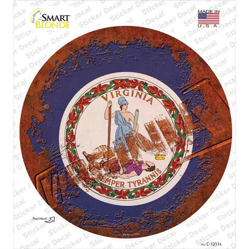C-1211s-M Virginia Rusty Stamped Novelty Circle Sticker Decal - Medium