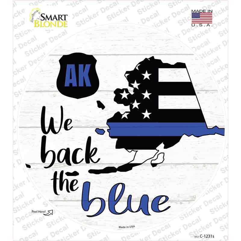 C-1231s-M Alaska Back the Blue Novelty Circle Sticker Decal - Medium