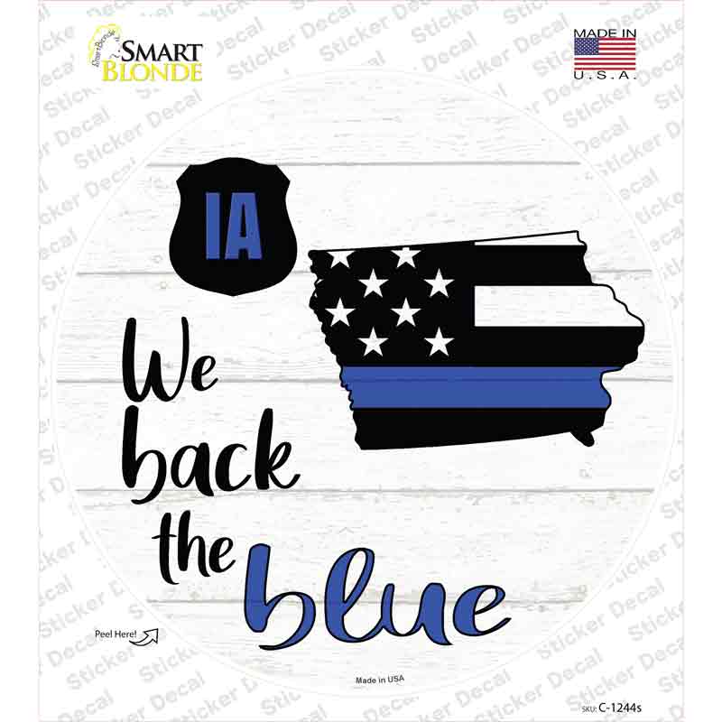 C-1244s-M Iowa Back the Blue Novelty Circle Sticker Decal - Medium