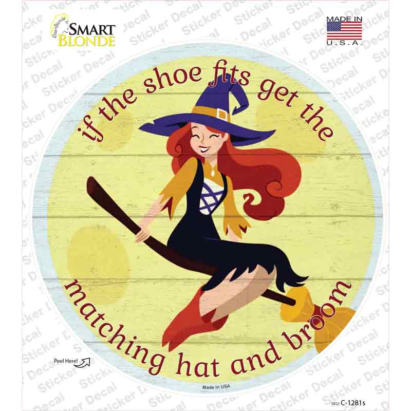 C-1281s-M Matching Hat & Broom Girl Novelty Circle Sticker Decal - Medium