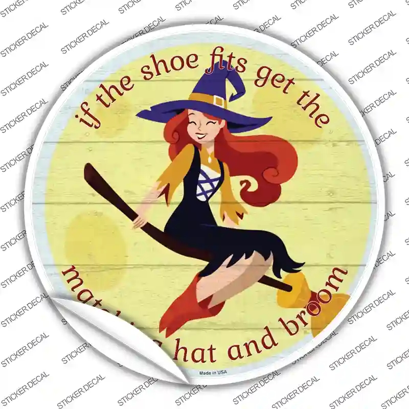 C-1281s-S Matching Hat & Broom Girl Novelty Circle Sticker Decal - Small