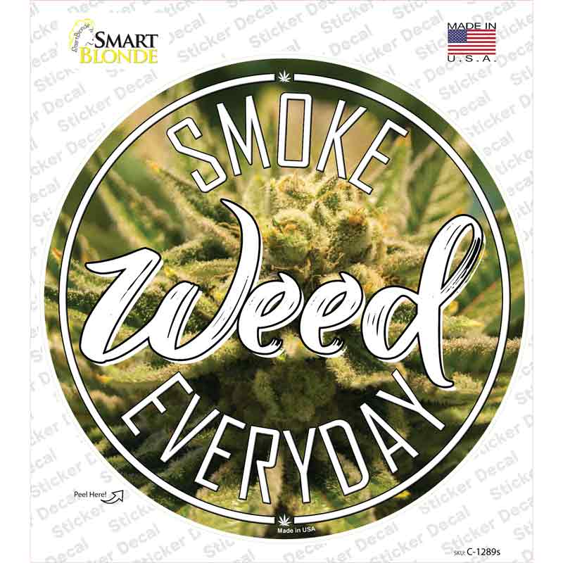 C-1289s-M Smoke Weed Everyday Novelty Circle Sticker Decal - Medium