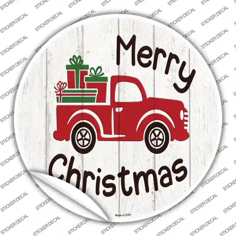 C-1357s-S Merry Christmas Present Truck Novelty Circle Sticker Decal - Small