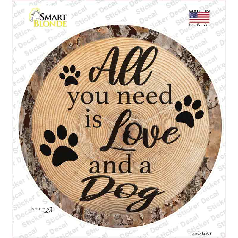 C-1392s-M Love & A Dog Novelty Circle Sticker Decal - Medium
