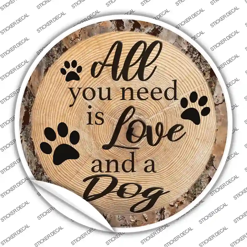 C-1392s-S Love & A Dog Novelty Circle Sticker Decal - Small