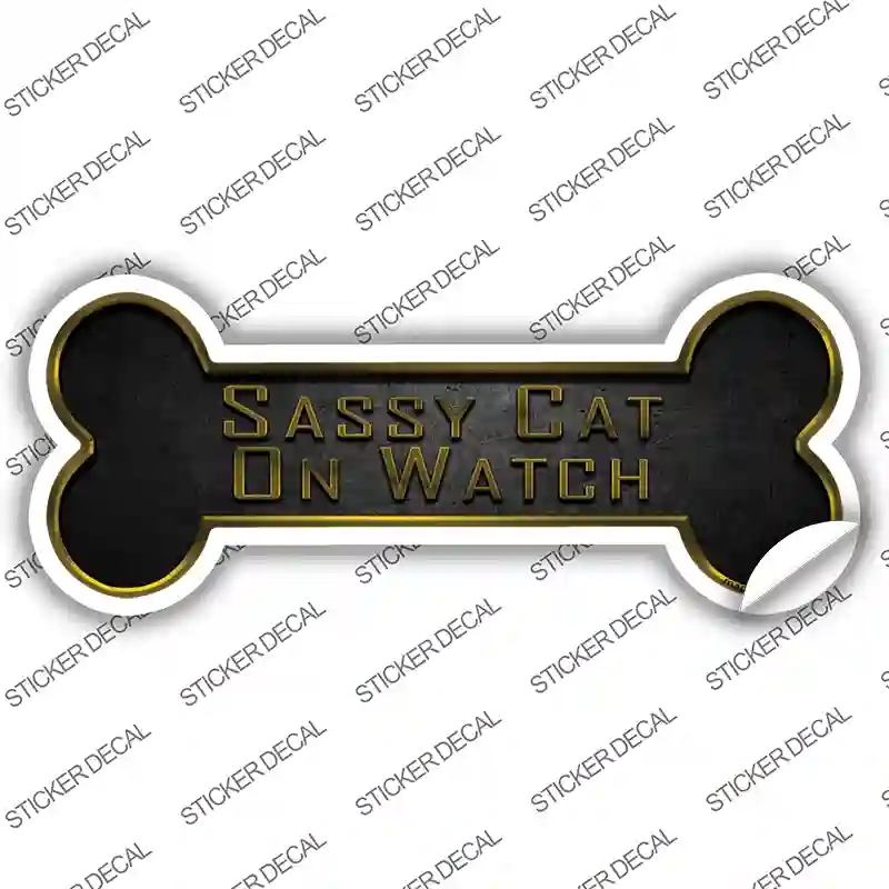B-074s-S Sassy Cat on Watch Novelty Bone Sticker Decal - Small