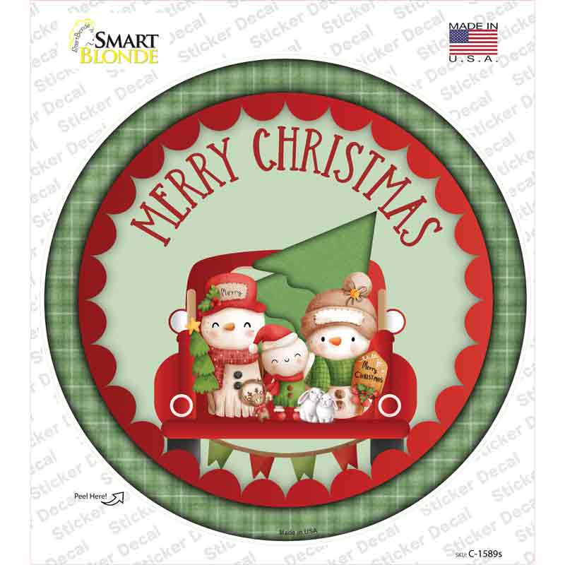 C-1589s-M Merry Christmas Family Novelty Circle Sticker Decal - Medium