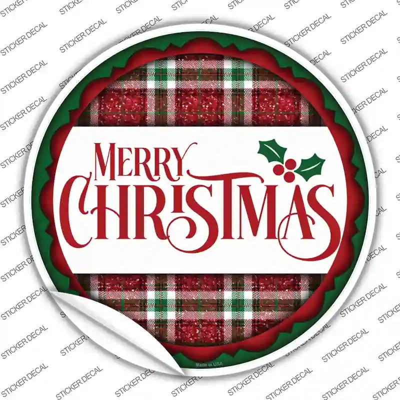 C-1591s-S Merry Christmas Red & Green Novelty Circle Sticker Decal - Small