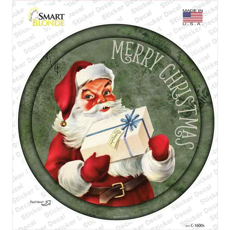 C-1600s-M Merry Christmas with Present Novelty Circle Sticker Decal - Medium