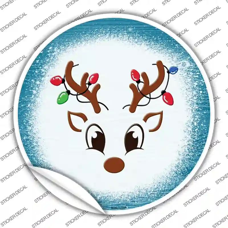 C-1637s-S Blue Reindeer Face Novelty Circle Sticker Decal - Small