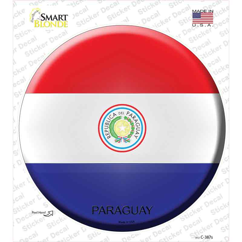 C-387s-M Paraguay Country Novelty Circle Sticker Decal - Medium