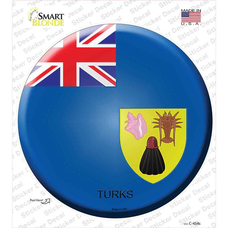 C-454s-M Turks Country Novelty Circle Sticker Decal - Medium