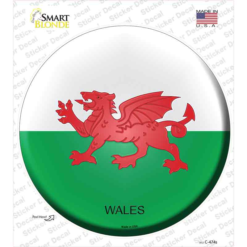 C-474s-M Wales Country Novelty Circle Sticker Decal - Medium