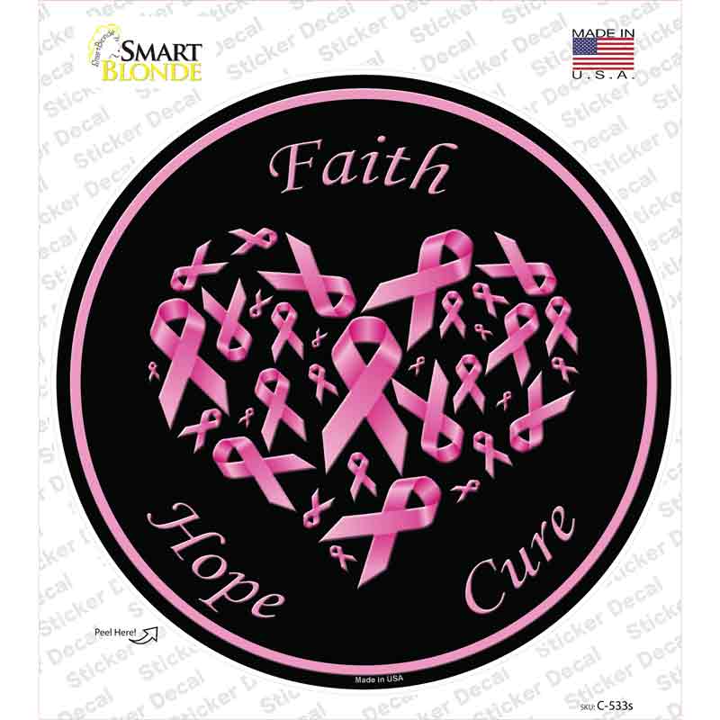 C-533s-M Faith Hope Cure Novelty Circle Sticker Decal - Medium