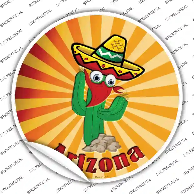 C-666s-L Cactus Arizona Novelty Circle Sticker Decal - Large