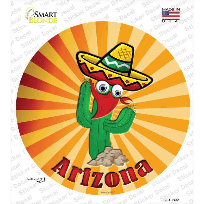 C-666s-M Cactus Arizona Novelty Circle Sticker Decal - Medium