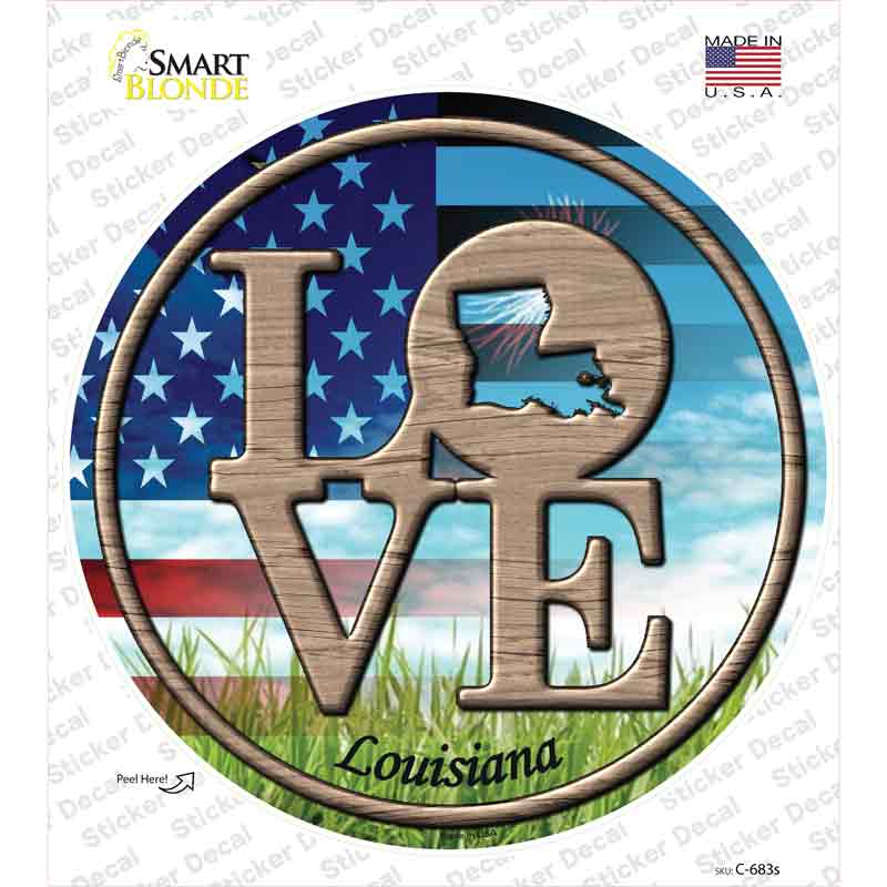 C-683s-M Love Louisiana Novelty Circle Sticker Decal - Medium