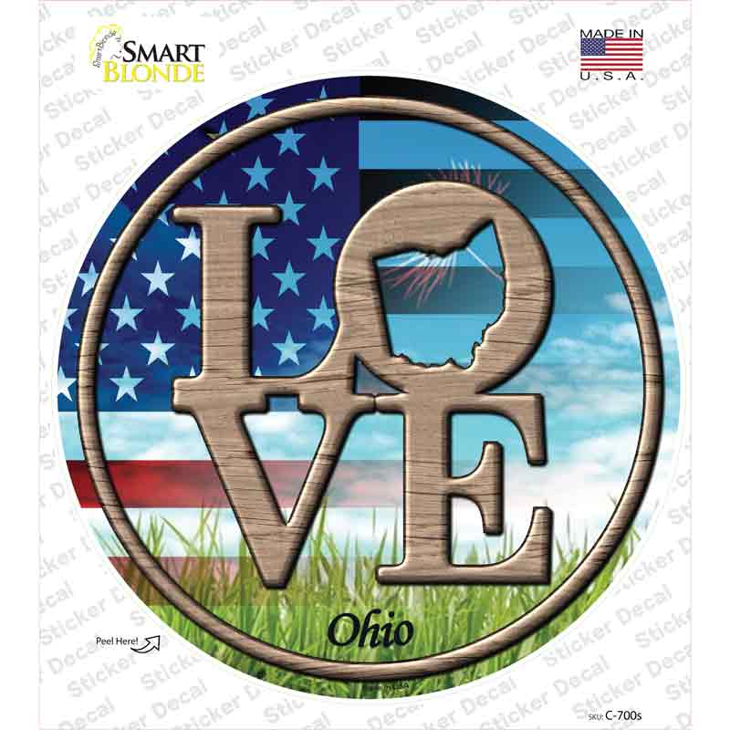 C-700s-M Love Ohio Novelty Circle Sticker Decal - Medium