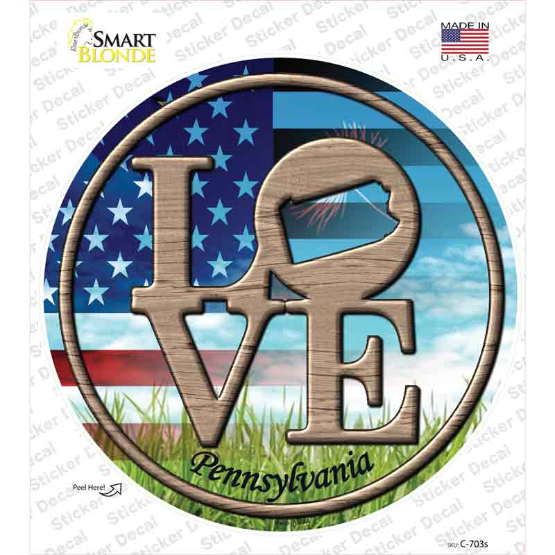 C-703s-M Love Pennsylvania Novelty Circle Sticker Decal - Medium
