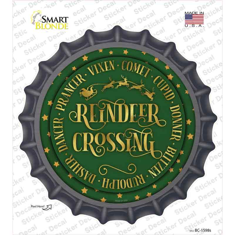 BC-1598s-M Reindeer Crossing Green Novelty Bottle Cap Sticker Decal - Medium