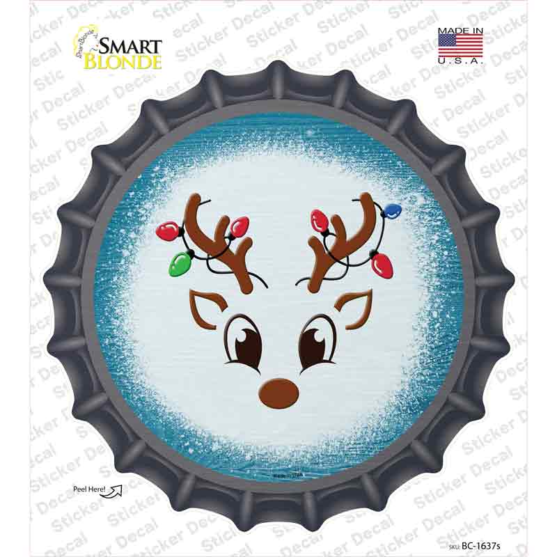 BC-1637s-M Blue Reindeer Face Novelty Bottle Cap Sticker Decal - Medium