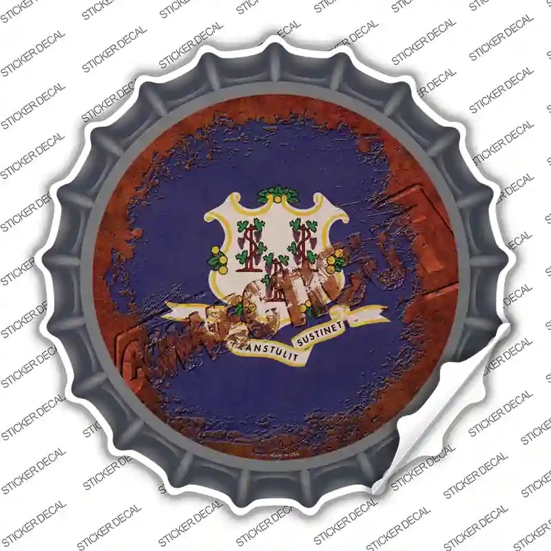 BC-1172s-XL Connecticut Rusty Stamped Novelty Bottle Cap Sticker Decal - Extra Large