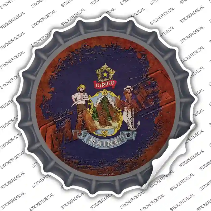 BC-1184s-L Maine Rusty Stamped Novelty Bottle Cap Sticker Decal - Large