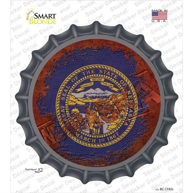 BC-1192s-M Nebraska Rusty Stamped Novelty Bottle Cap Sticker Decal - Medium
