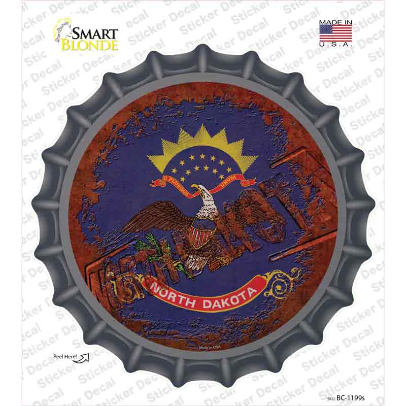 BC-1199s-M North Dakota Rusty Stamped Novelty Bottle Cap Sticker Decal - Medium