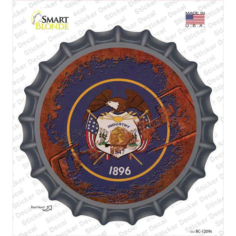 BC-1209s-M Utah Rusty Stamped Novelty Bottle Cap Sticker Decal - Medium
