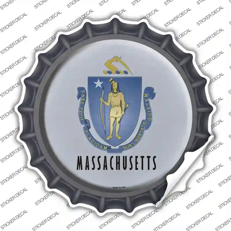 BC-120s-S Massachusetts State Flag Novelty Bottle Cap Sticker Decal - Small