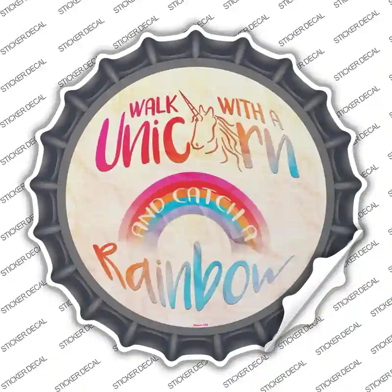 BC-978s-L Walk with A Unicorn Novelty Bottle Cap Sticker Decal - Large