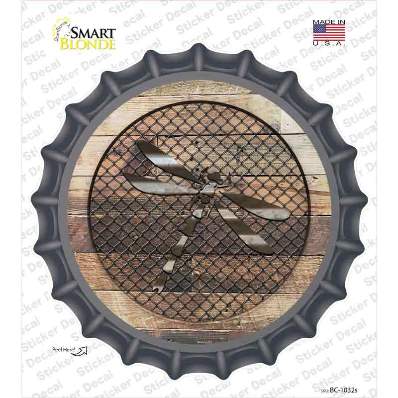 BC-1032s-M Dragonfly on Wood Novelty Bottle Cap Sticker Decal - Medium