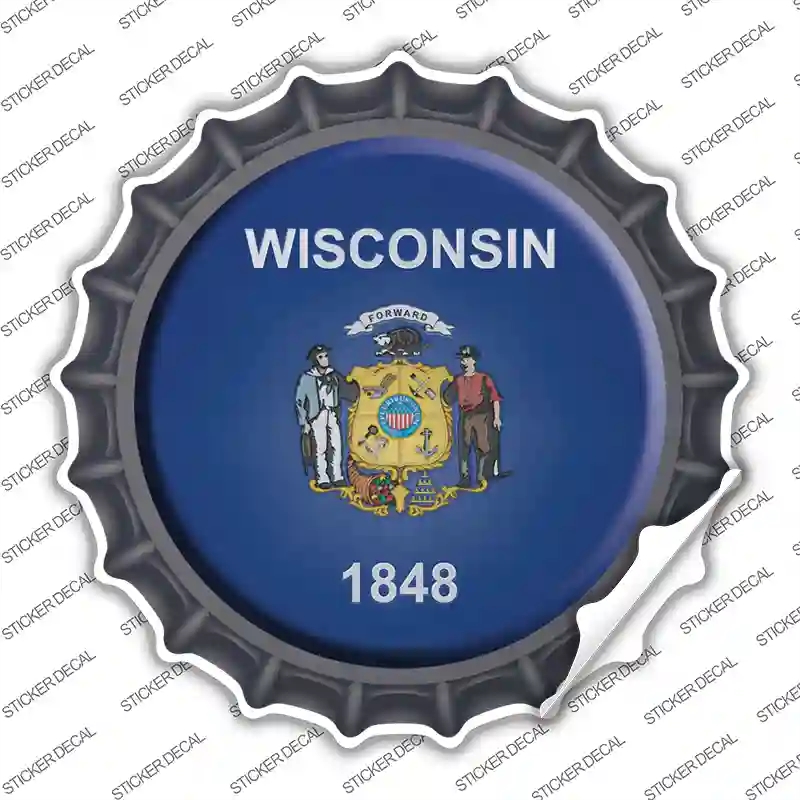 BC-148s-XL Wisconsin State Flag Novelty Bottle Cap Sticker Decal - Extra Large