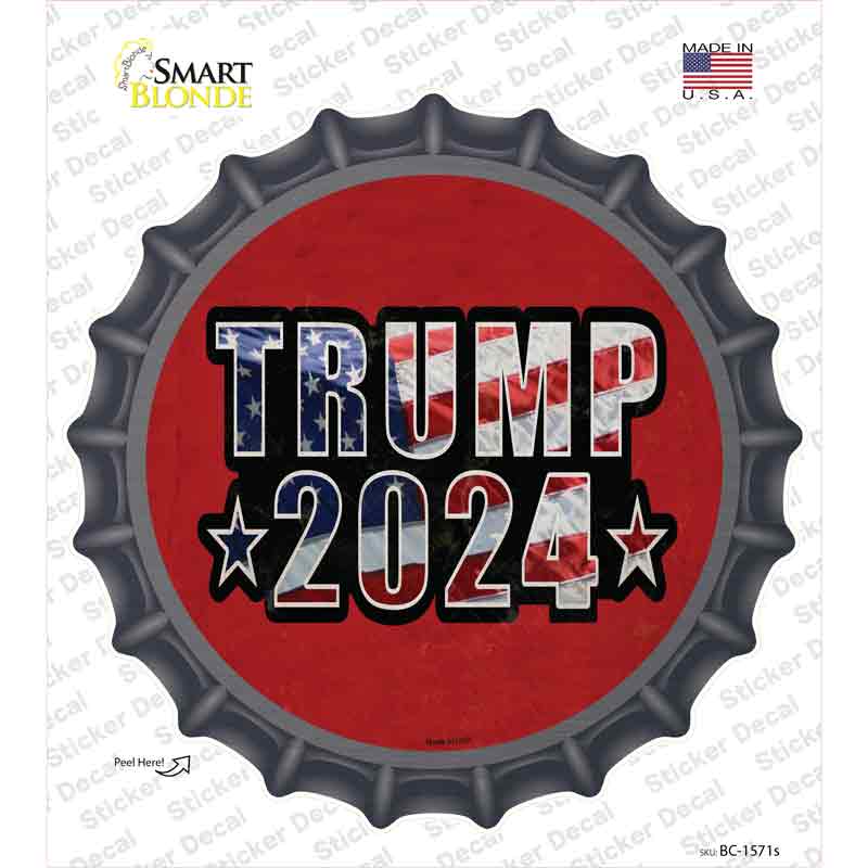 BC-1571s-M Trump 2024 American Flag Novelty Bottle Cap Sticker Decal - Medium
