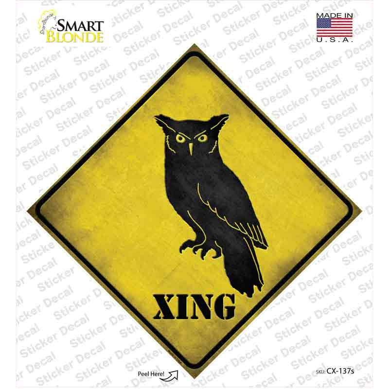 CX-137s-M Owl Xing Novelty Diamond Sticker Decal - Medium